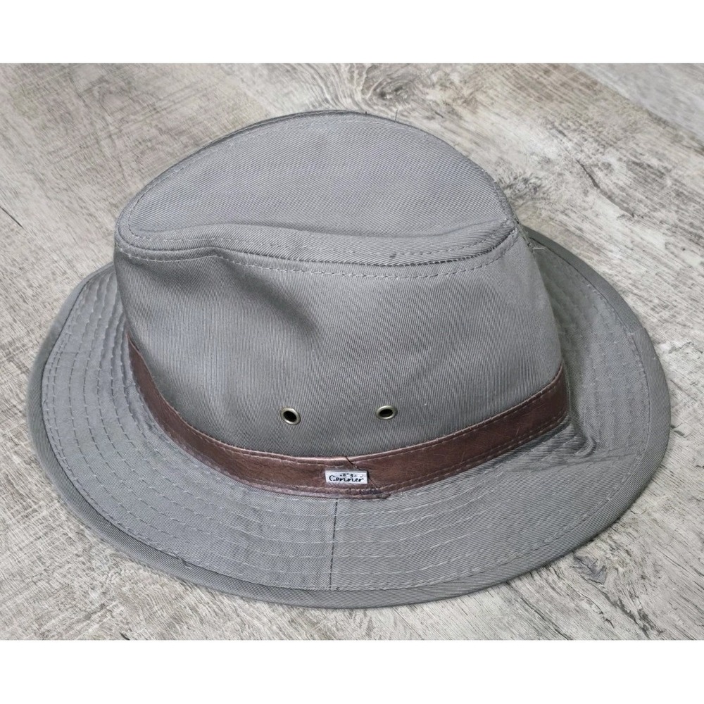Conner Handmade Large Hat Organic Cotton Fedora Safari Outback Gray Brown Leathe